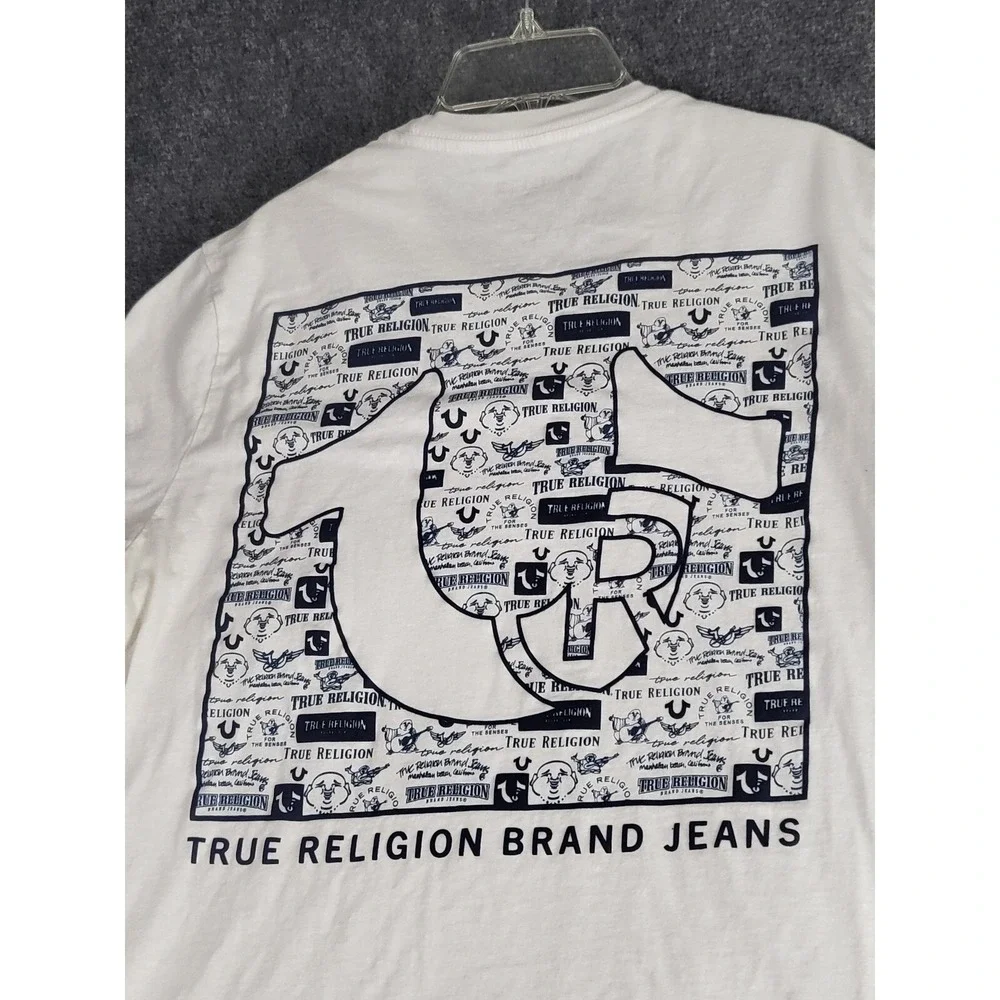 True Religion T-Shirt Men Small White Short Sleeve Horseshoe Logo Crewneck Shirt